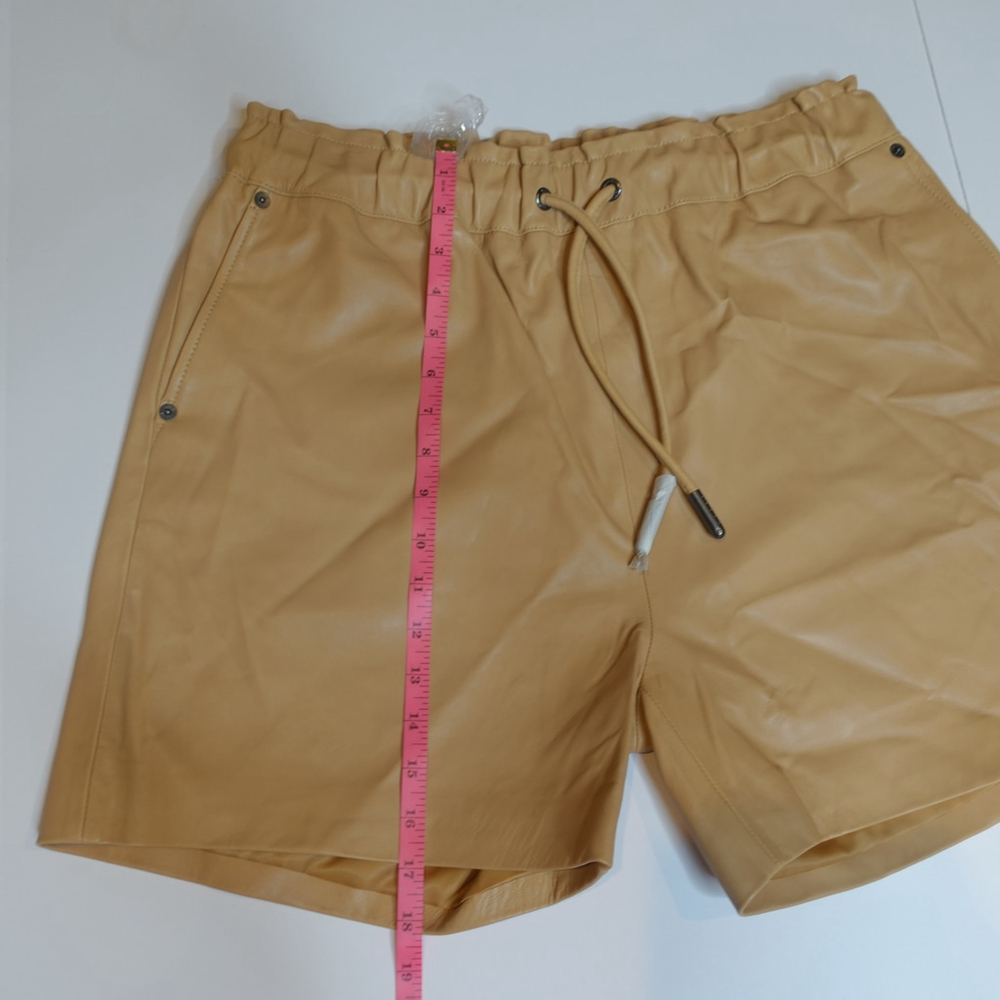 Women’s Faux Leather Drawstring Shorts - Tan - Picture 6 of 7